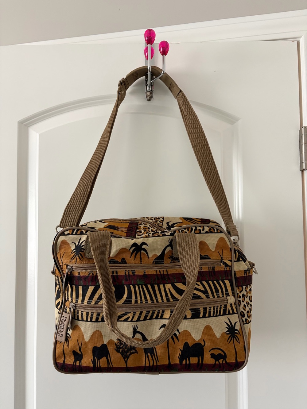 Pioneer Express Safari Print Canvas Weekender Bag in Tan and Black